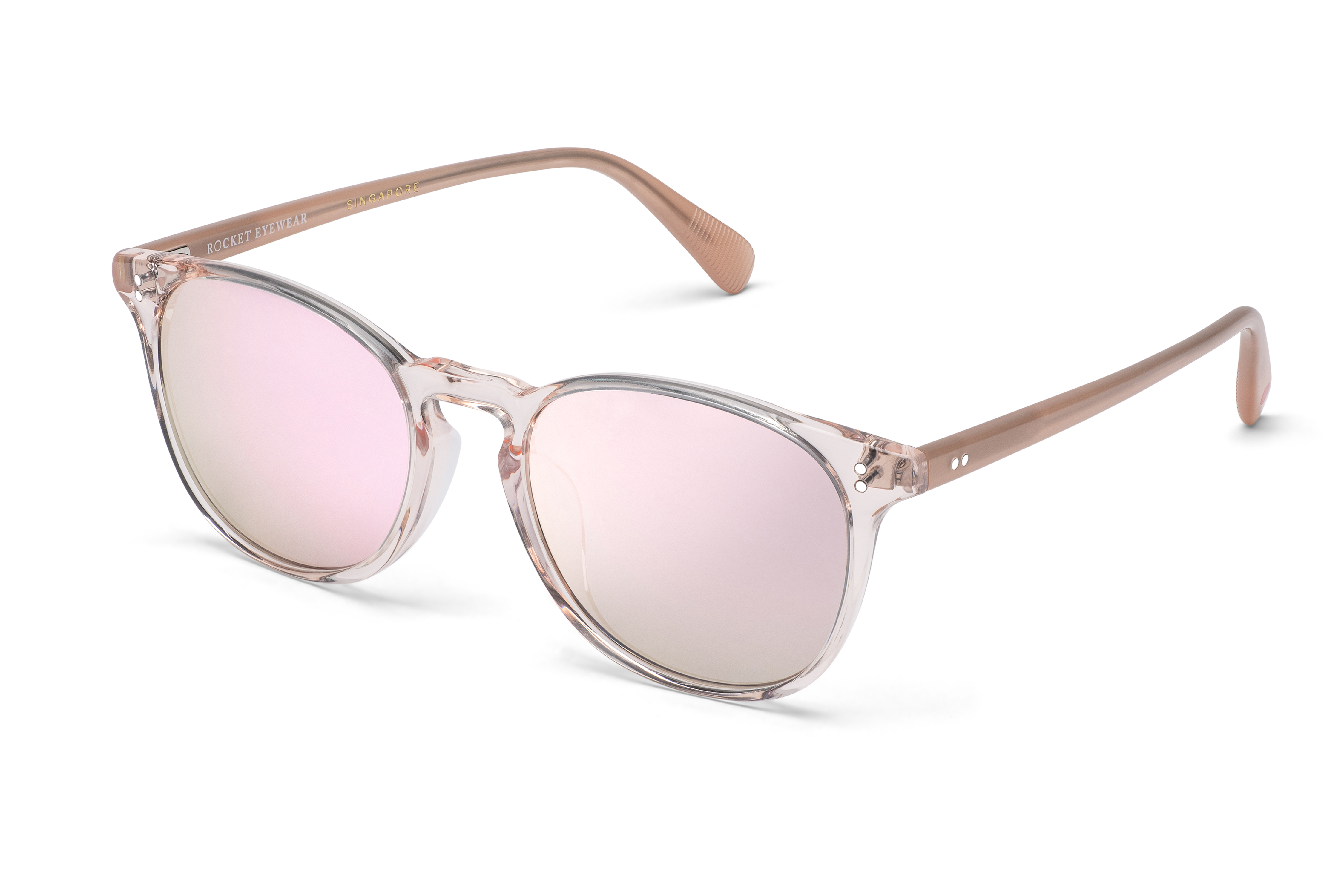 Rocket Eyewear MTO P3 Classic Rose-tinted Crystal & Blush with Pink Mirrored Polarized Lenses