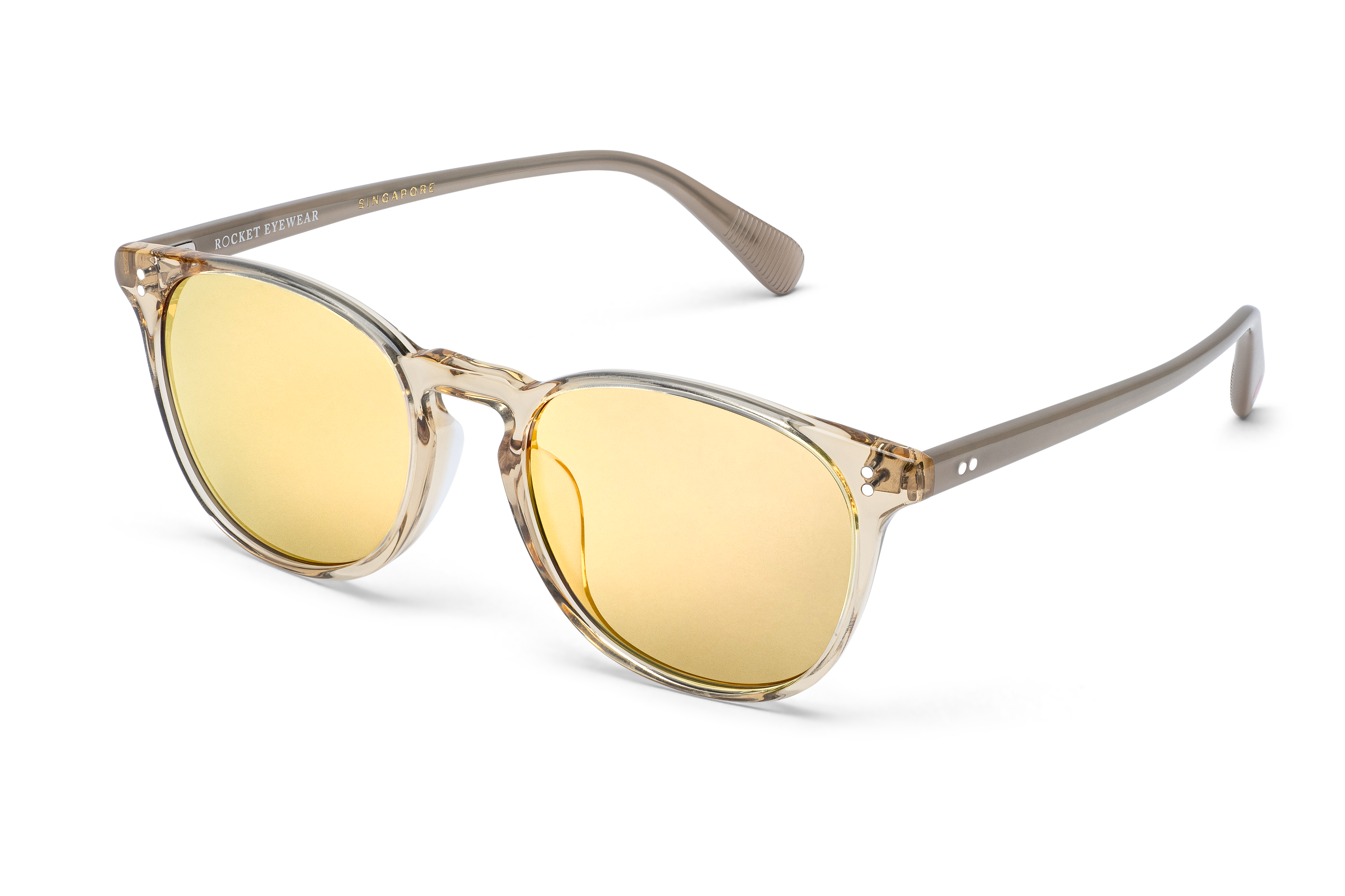 Rocket Eyewear MTO P3 Classic Gold Crystal & Putty with Gold Mirrored Polarized Lenses