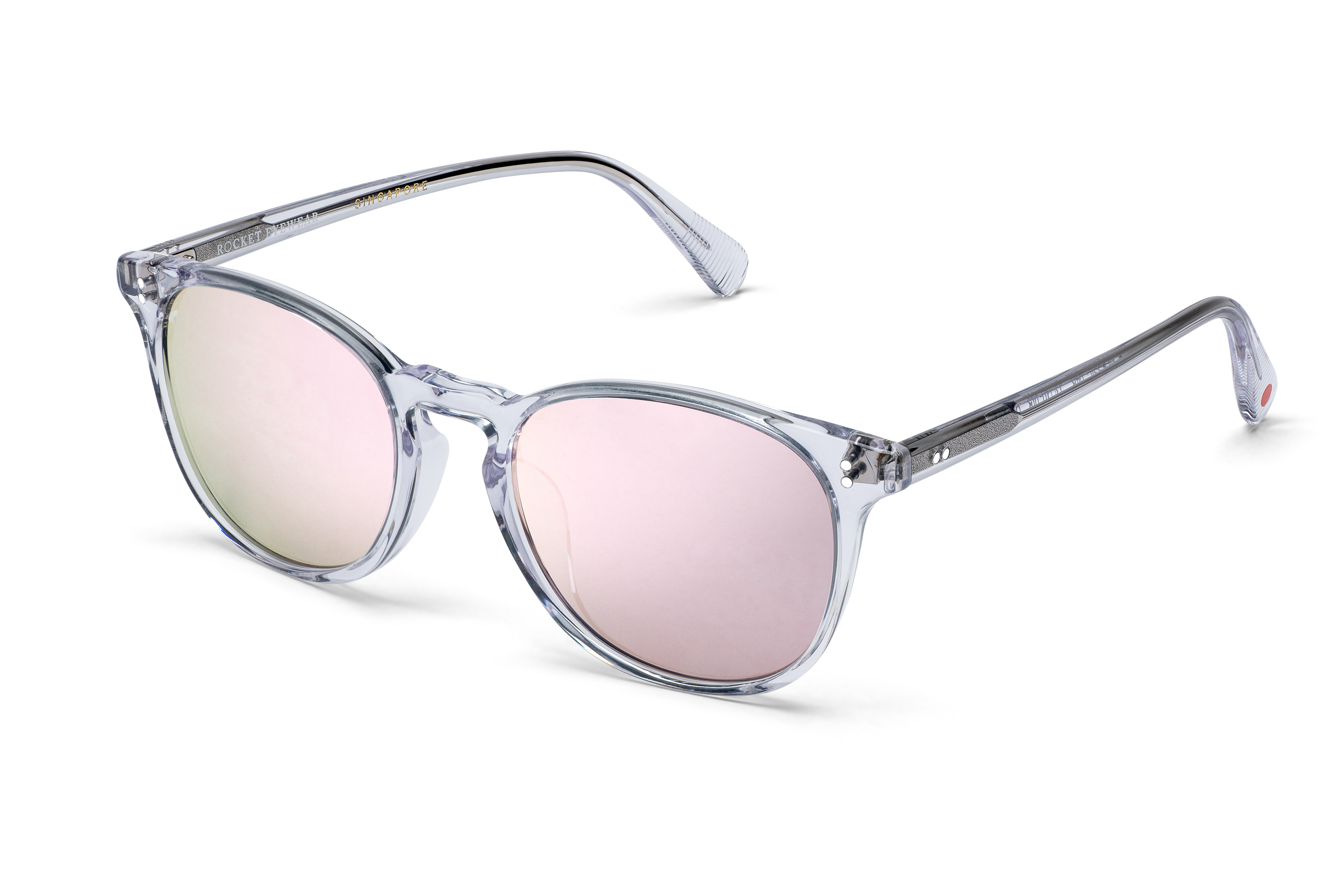 Rocket Eyewear MTO P3 Classic Crystal with Pink Mirrored Polarized Lenses