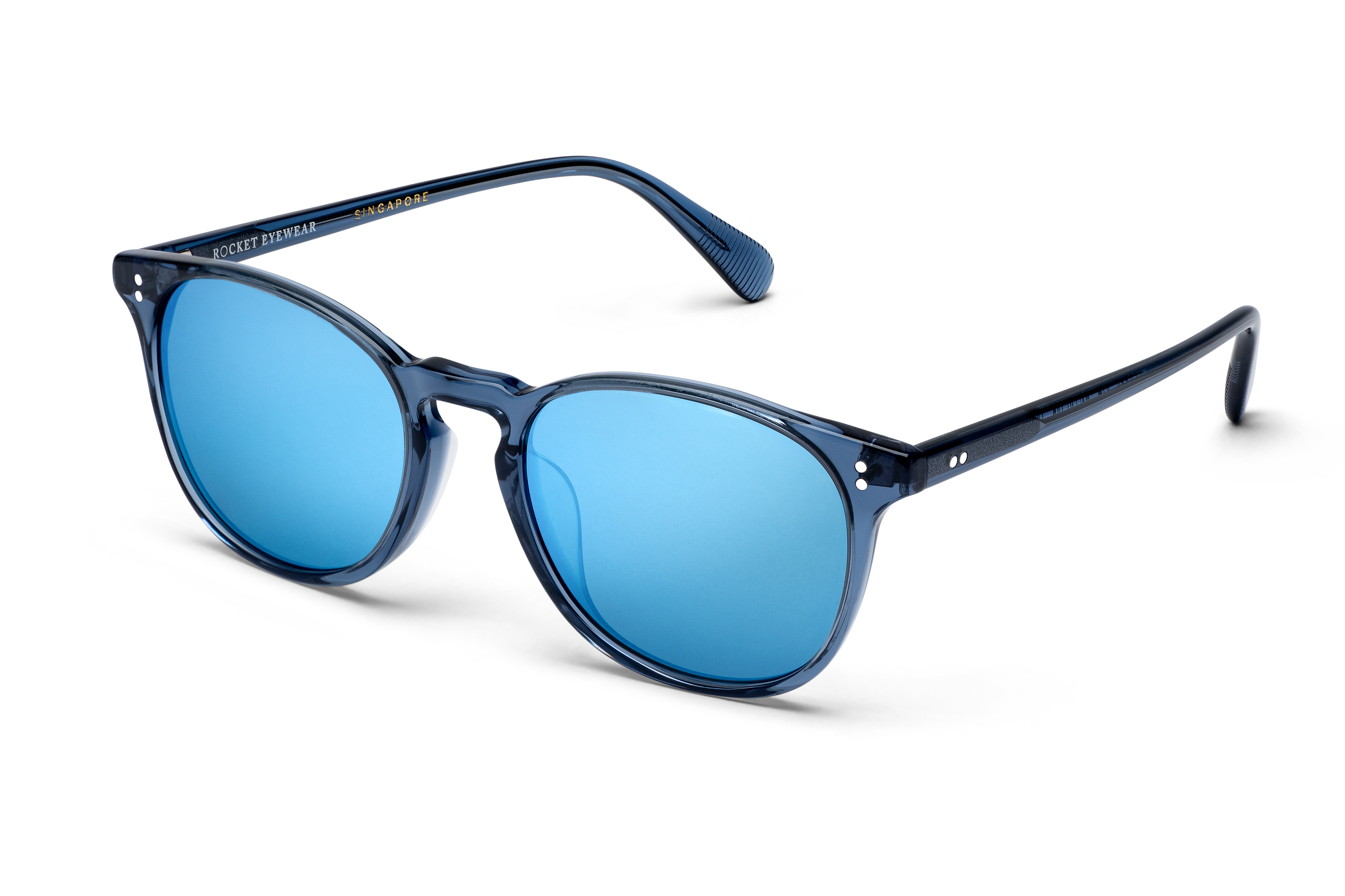 Rocket Eyewear MTO P3 Classic Raw Denim Crystal with Blue Mirrored Polarized Lenses